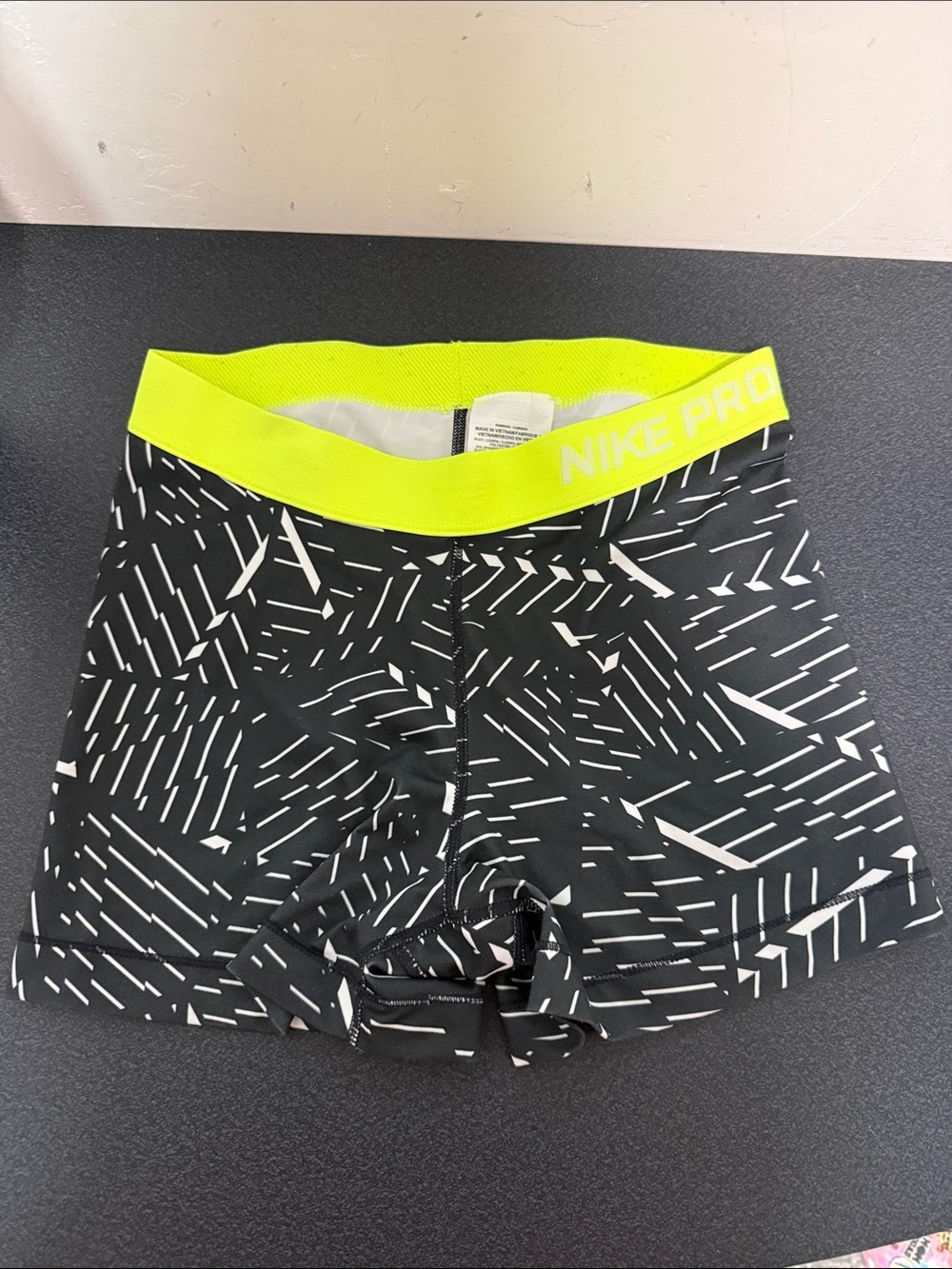 Nike Pro Black Compression Shorts with Neon Yellow Waistband